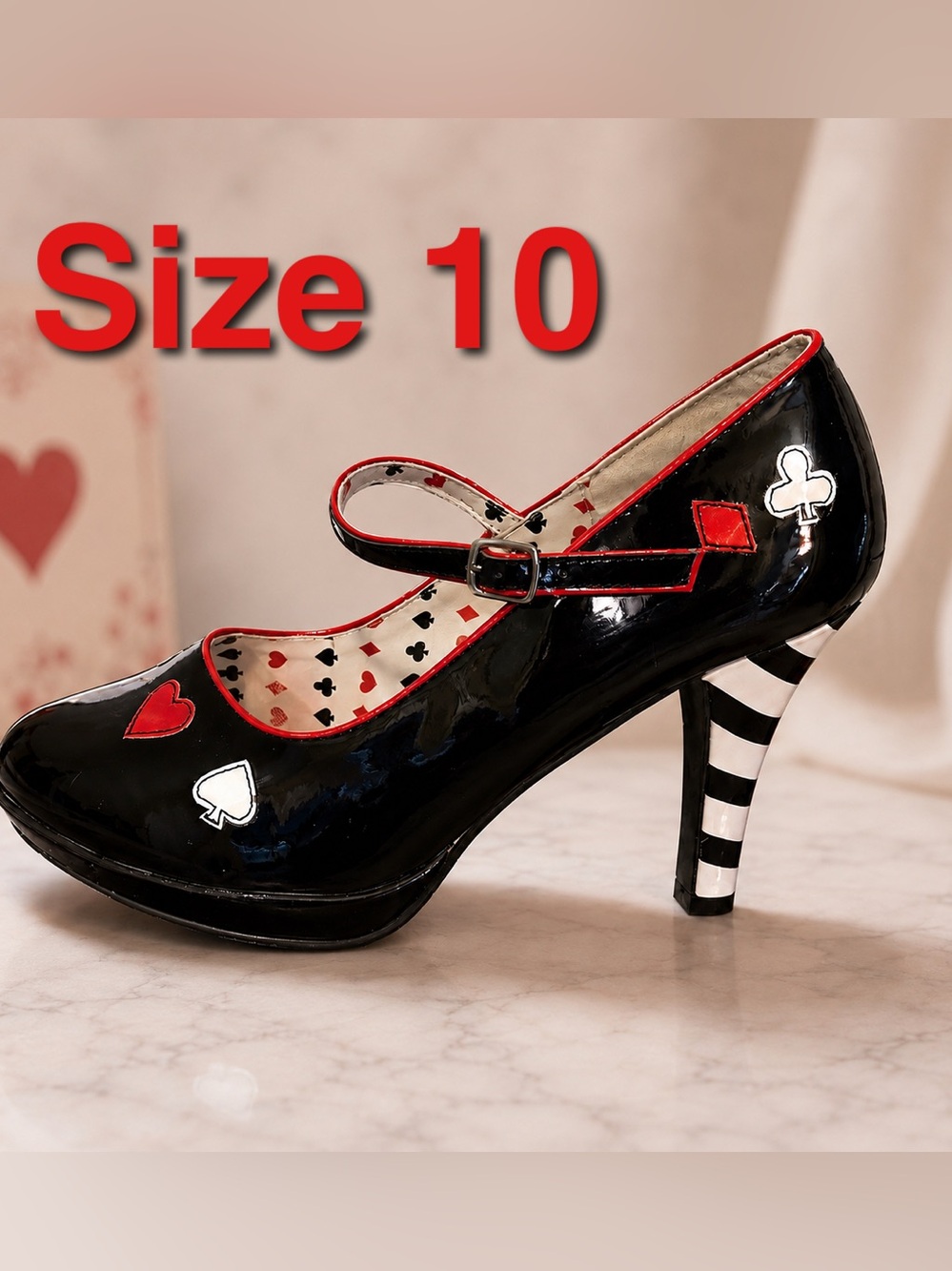 ♥️♠️♣️♦️ Funtasma Contessa-57 Patent Mary Jane Pumps Size 10 Striped 4” Heels